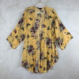 Torrid Yellow Floral Butterfly Kimono Duster Wrap Open Front Rayon Festival Boho